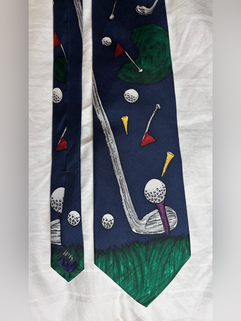 All SILK Men's Navy Golf Motif Silk Tie - “Save the Children”